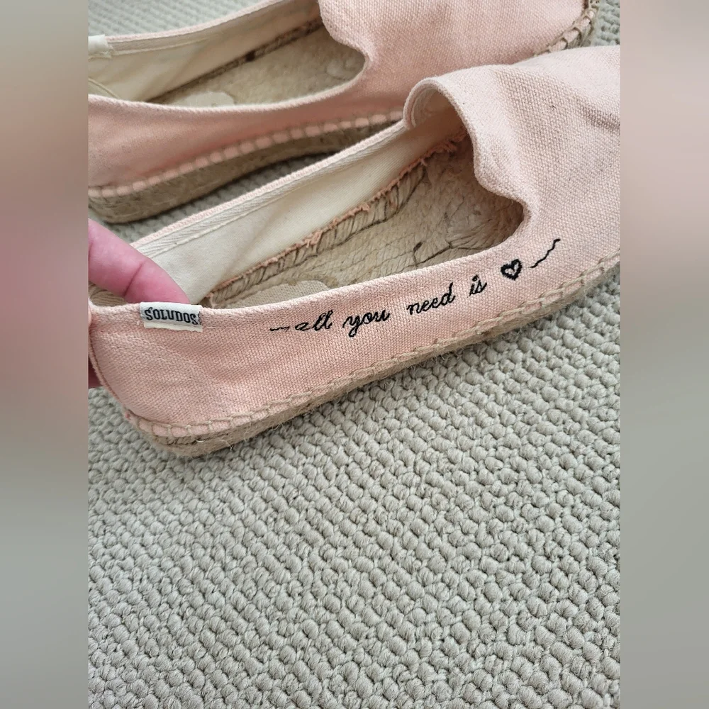 Soludos Pink Canvas Slip-On Espadrilles with Script Detail